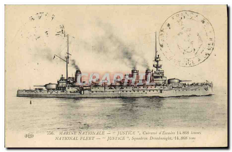 Marine Nationale — 'Justice' — Cuirassé d'Escadre 14.868 tonnes — Éditeur B.D. n°756