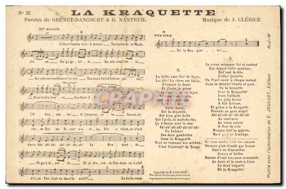 La Kraquette — chanson — Éditeur J. JOULLOT, n°23