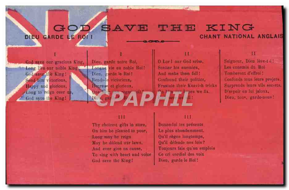 Chant national anglais — God Save the King / Dieu garde le Roi — texte en anglais et français