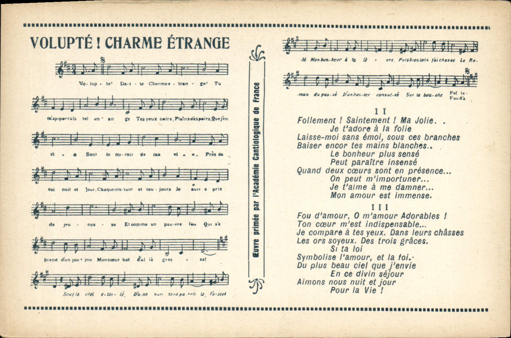 Volupté ! Charme étrange — Poème musical de l'Académie Cantologique de France — Éditeur : Imprimerie de Nîmes
