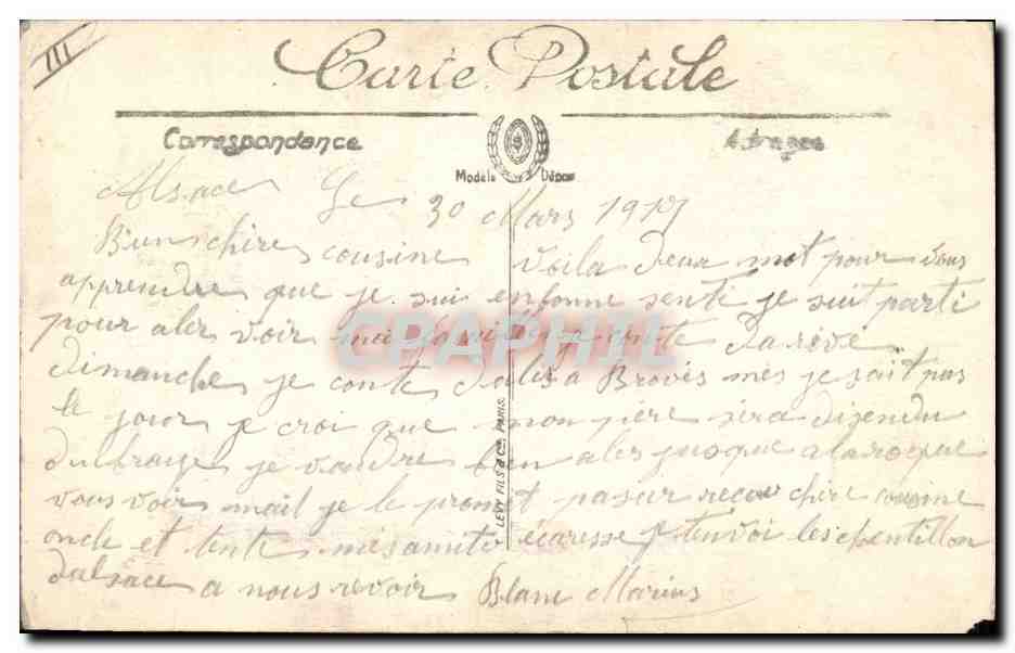 CPA Folklore Alsace Type d'Alsacienne — Verso