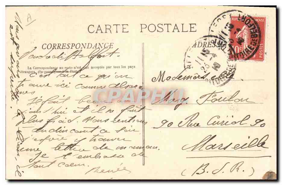 CPA Folklore Alsace Costumes Alsaciens — Verso