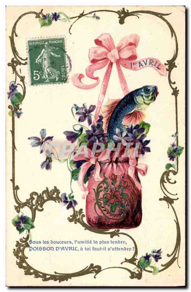 CPA Fantaisie Fleurs Poisson 1er Avril 