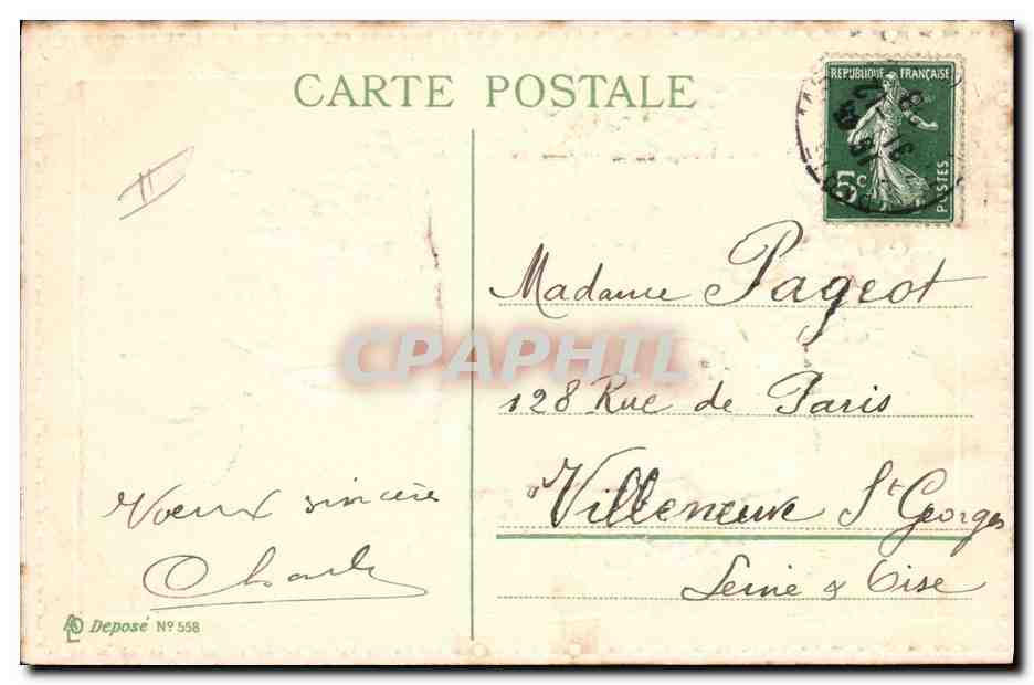 CPA Fantaisie Fleurs Ancre de marine  — Rückseite