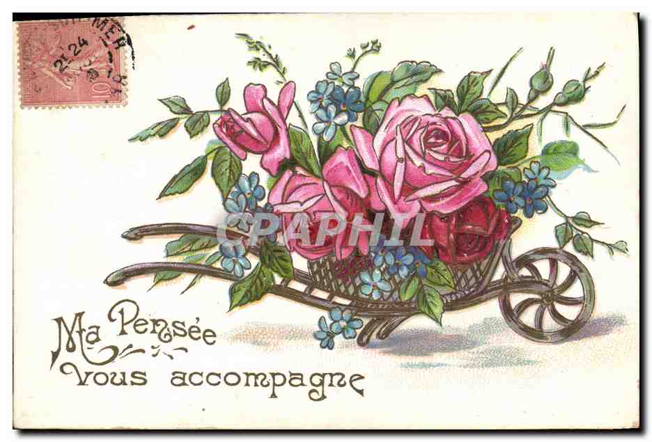 CPA Fantaisie Fleurs Brouette
