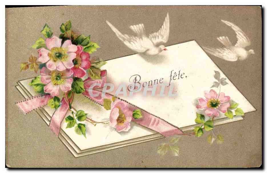 CPA Fantaisie Fleurs Colombe