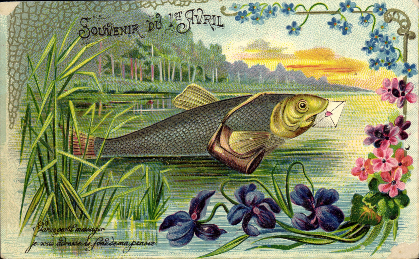 CPA Fantaisie Fleurs Poisson 1er Avril