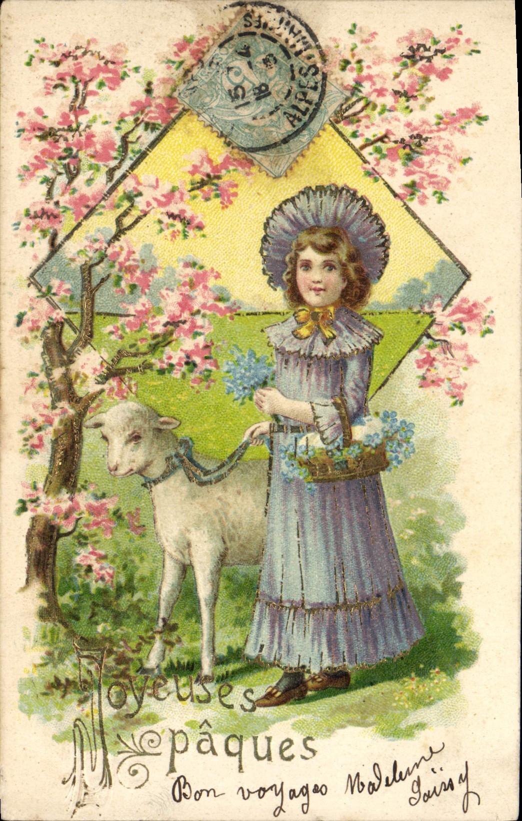 CPA Fantaisie Fleurs Enfant Paques 