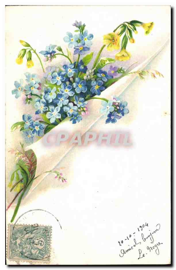 Bouquet de fleurs — bleues et jaunes — éditeur inconnu