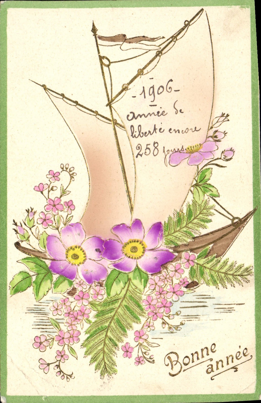 CPA Fantaisie Fleurs Bateau
