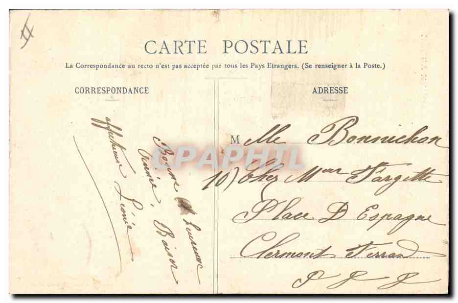 Femme soufflant des bulles — 'Travail', 'Prospérité', 'Bonheur', 'Santé', '1905' — éditeur P. P. P. BLANC & Cie, Nancy — Achterkant