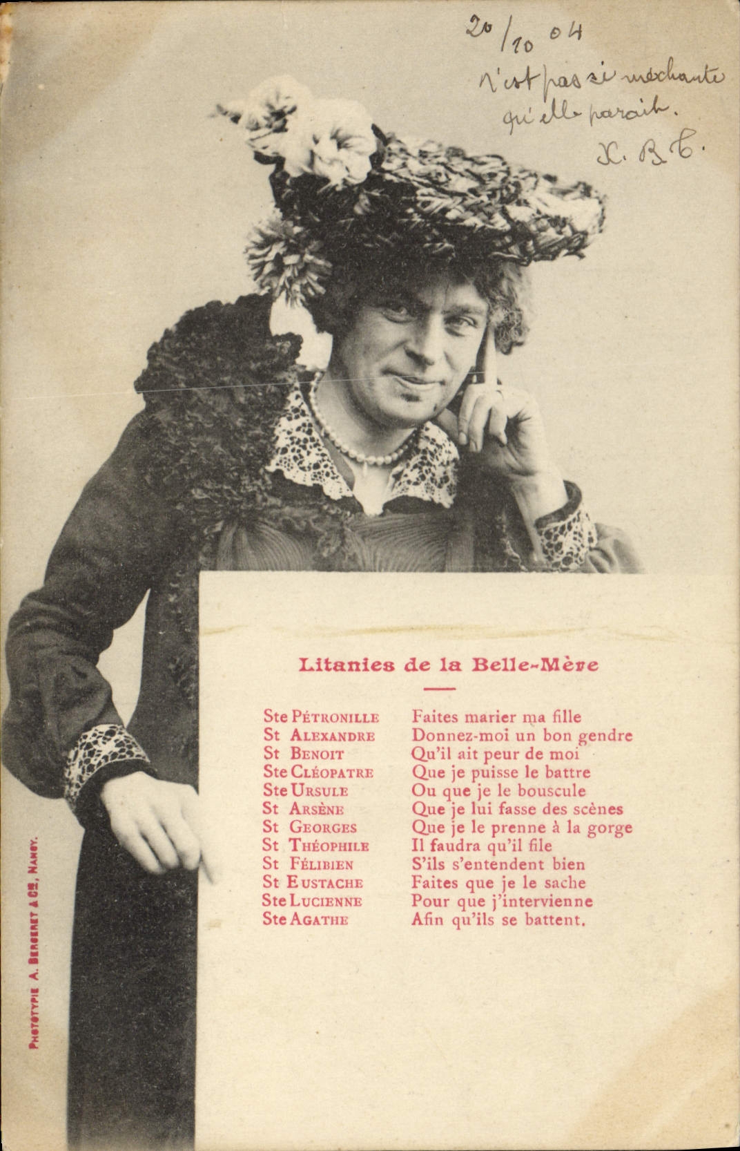 Belle-Mère — Litanies de la Belle-Mère — Phototype A. Bereret & Cie, Nancy