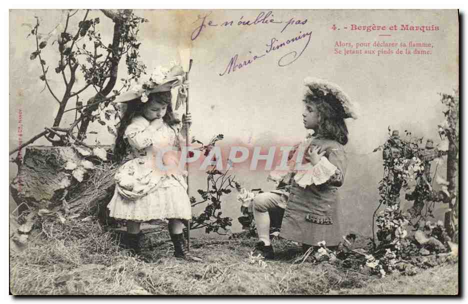 CPA Fantaisie Enfants Bergere et marquis