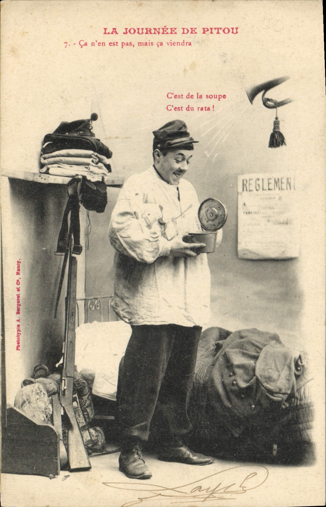 CPA Fantaisie La journee de Pitou Militaria