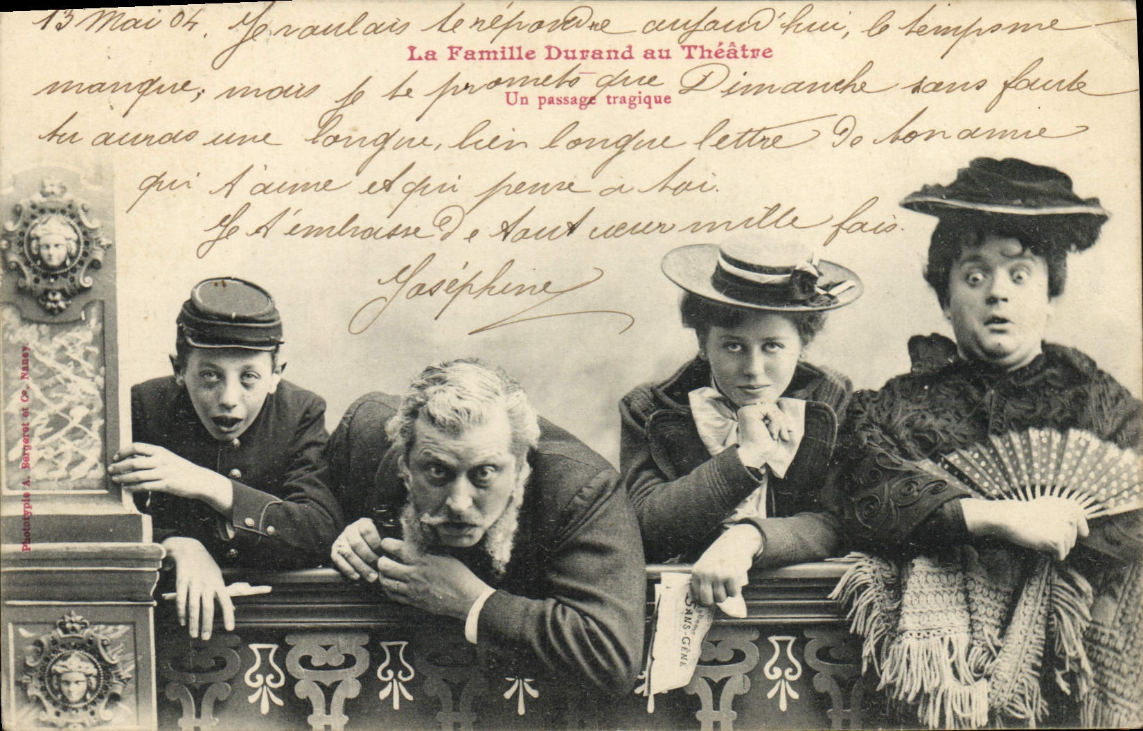 La Famille Durand au Théâtre — Un passage tragique — Photographe A. Borgeret & Cie, Nézary