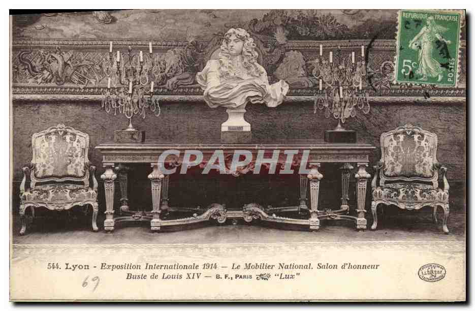 Lyon - Exposition Internationale 1914 - Le Mobilier National. Salon d'honneur — Buste de Louis XIV — B.F. PARIS "Luxe"