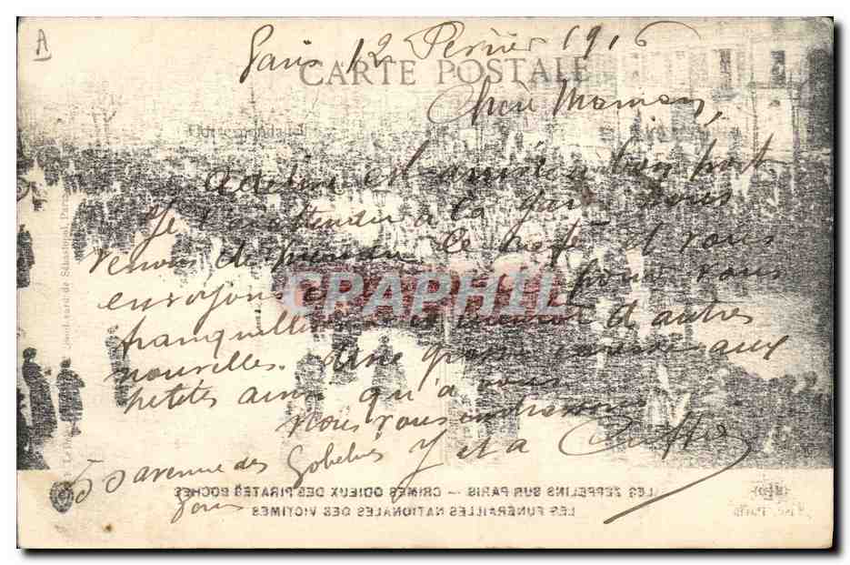 Les Zeppelins sur Paris — Crimes odieux des pirates boches — Les funérailles nationales des victimes — BLD, Paris — Achterkant