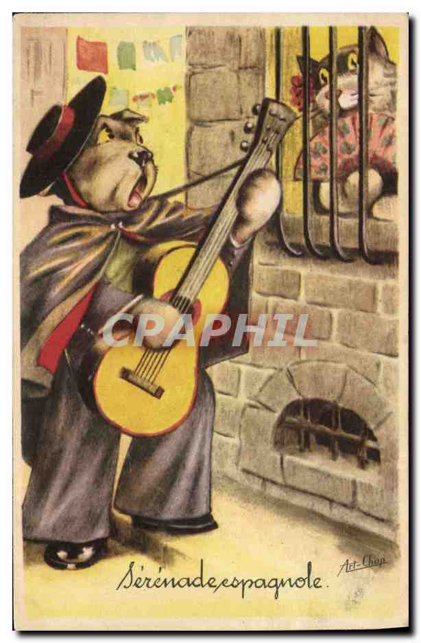 CPA Chien Chiens Chiot Serenade espagnole