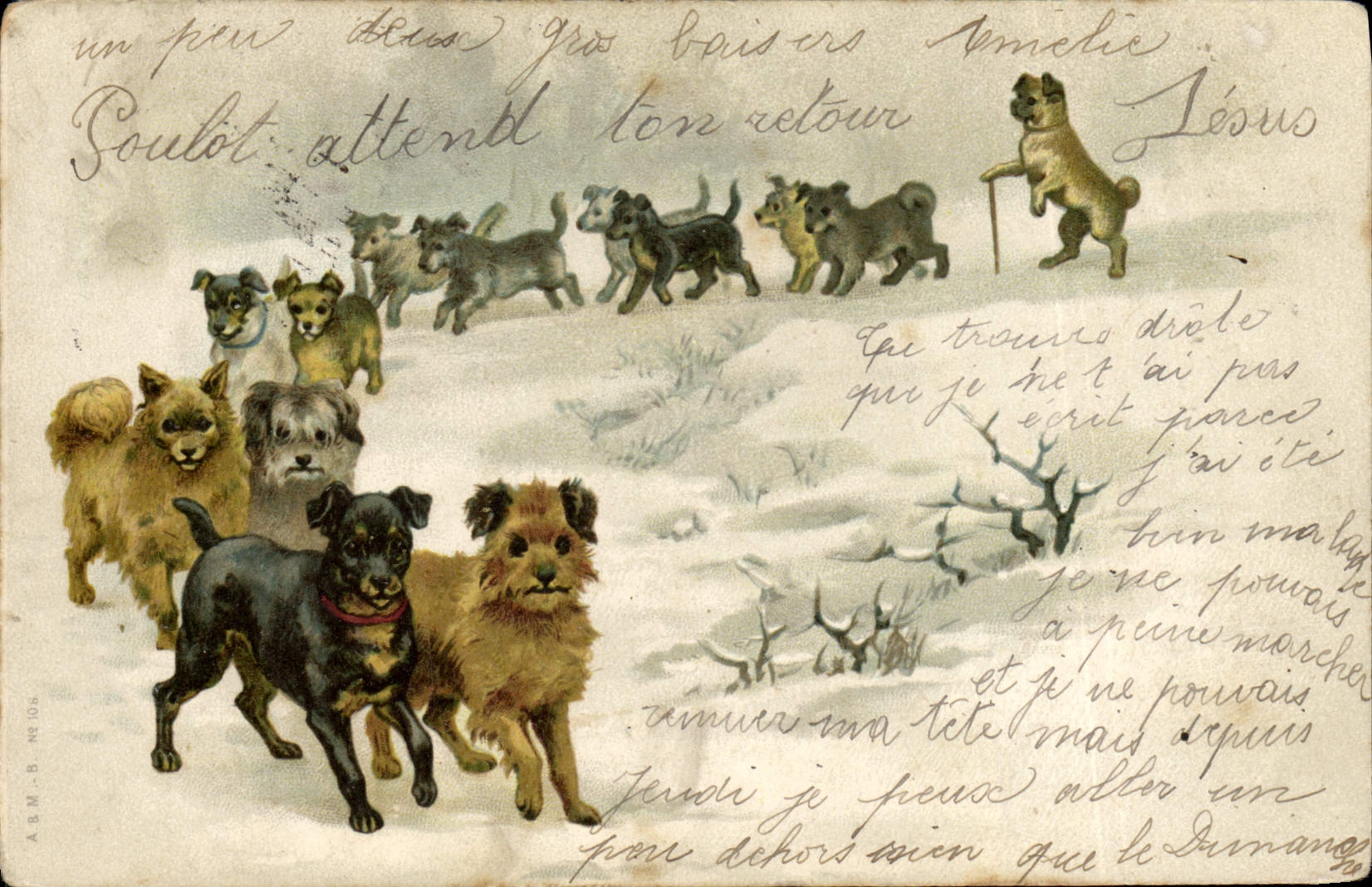 Chiens dans la neige — A.B.M. & N° 104 — éditeur A.B.M.