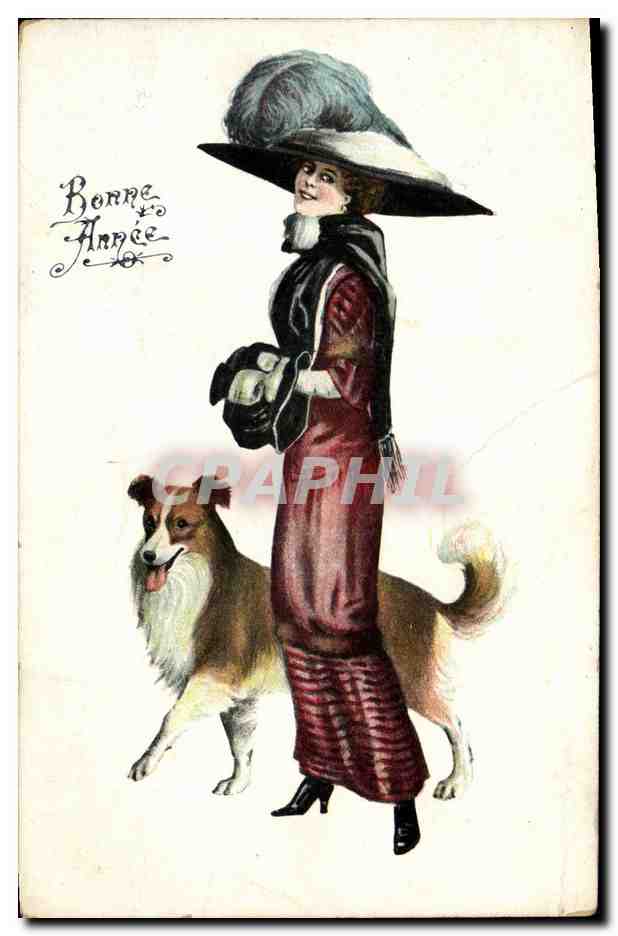 CPA Chien Chiens Chiot Femme Colley