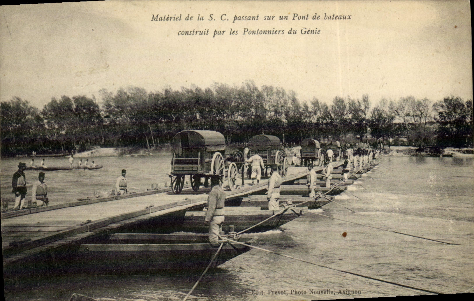 Material of the S.C. passing over a Boat Bridge built by the Pontonniers of the Corps of Engineers — Photo Nouvelle, Avignon