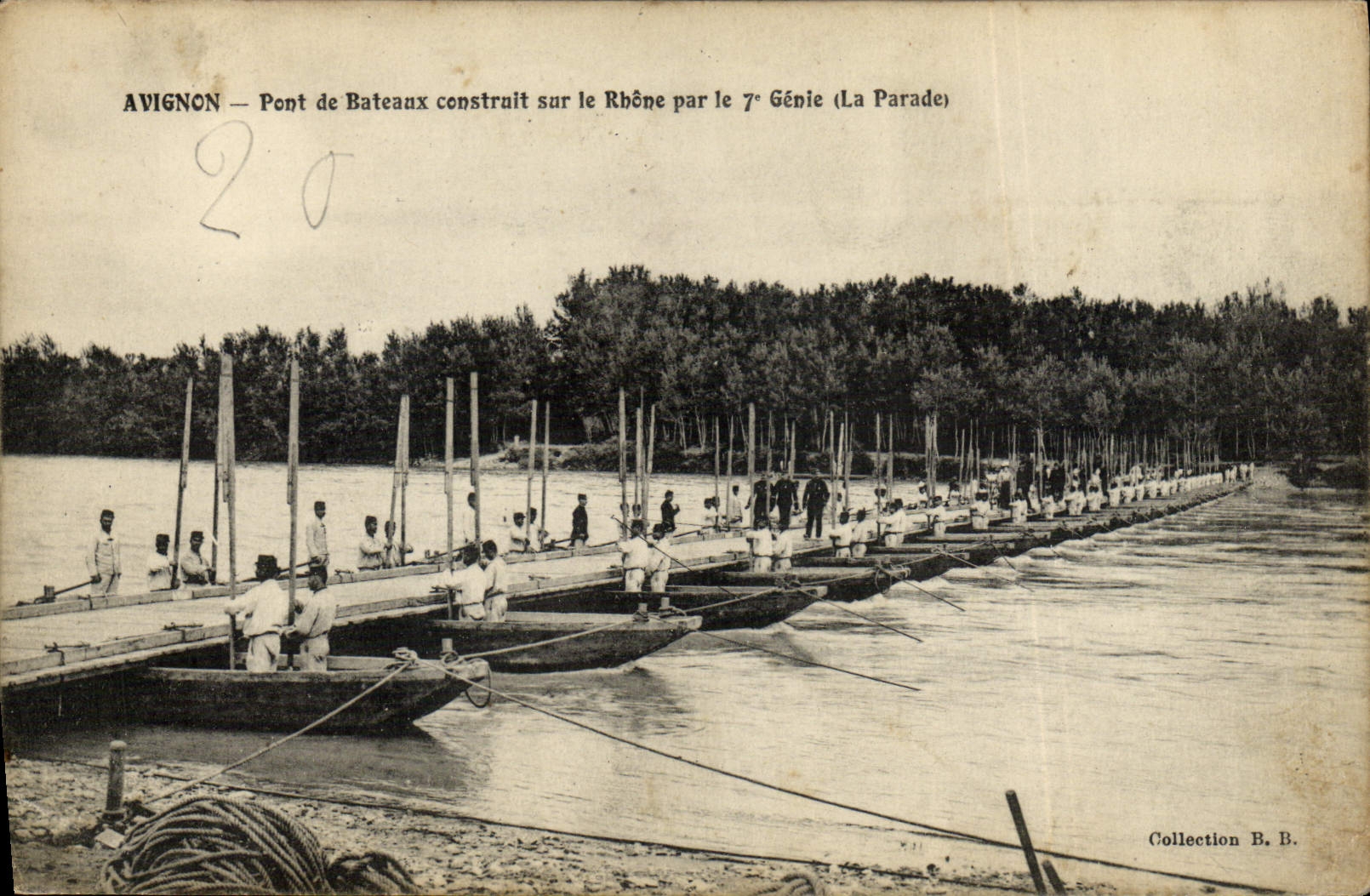 Avignon — Pont de Bateaux construit sur le Rhône par le 7e Génie (La Parade)