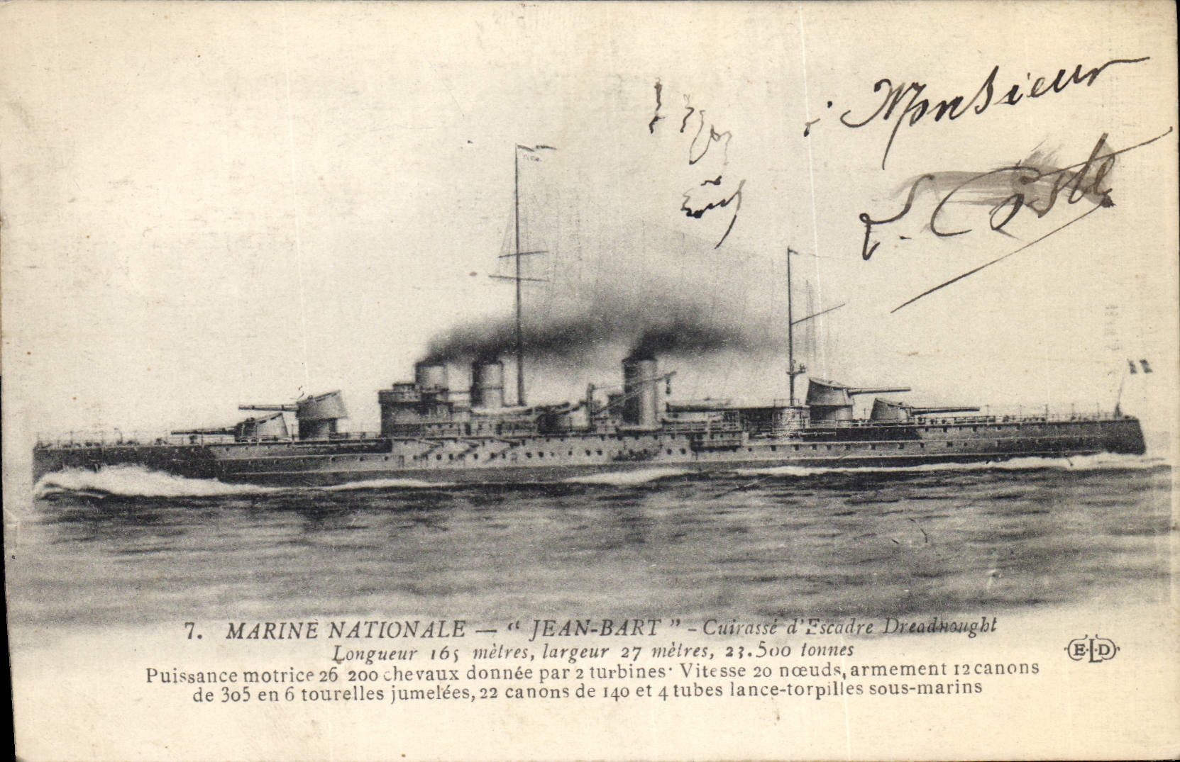 CPA Bateau Jean Bart Cuirasse d'escadre Dradnought
