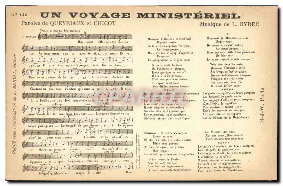 Un Voyage Ministériel — Paroles de Queyriaux et Chicot, Musique de L. Byrec — Éditeur E. Benoit, n° 148