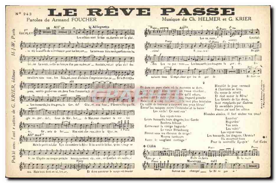 Le Rêve Passe — Paroles d'Armand Foucher, Musique de Ch. Helmer et G. Krier — H.J.W. Paris, n° 243