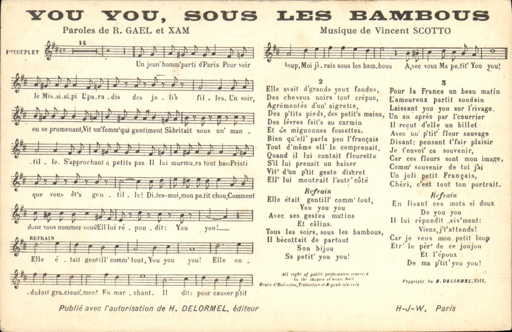 You You, Sous les Bambous — Chanson — H-J-W, Paris