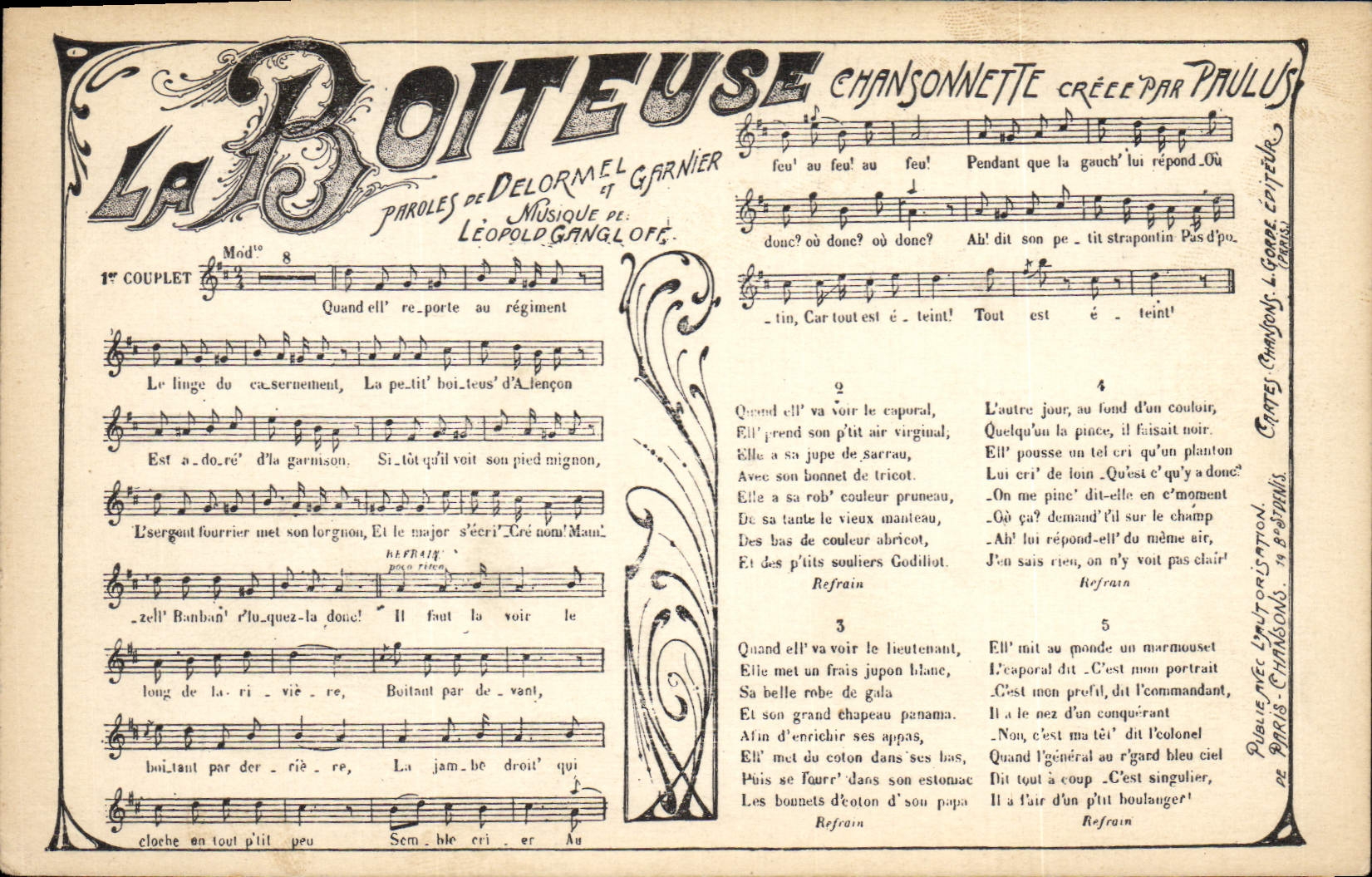 La Boiteuse — Chansonnette créée par Paulus — Delormel & Garnier, Léopold Gangloff