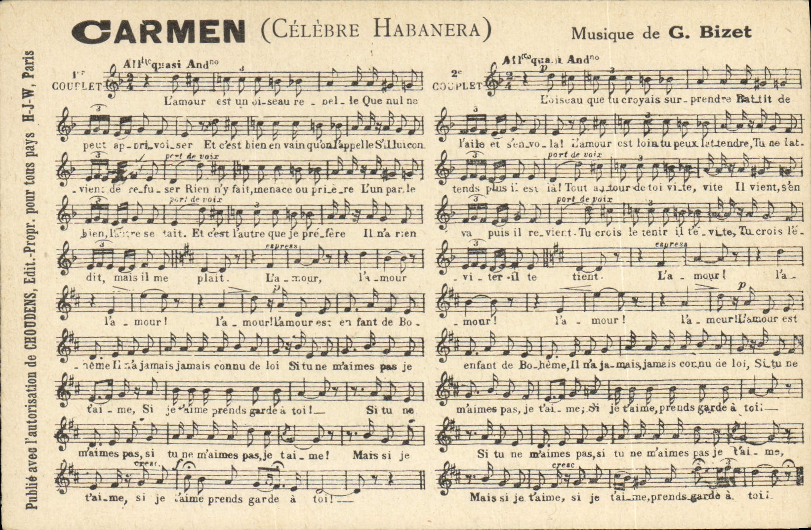 Carmen (Célèbre Habanera) — Musique de G. Bizet — Éditions CROUDENS, Paris