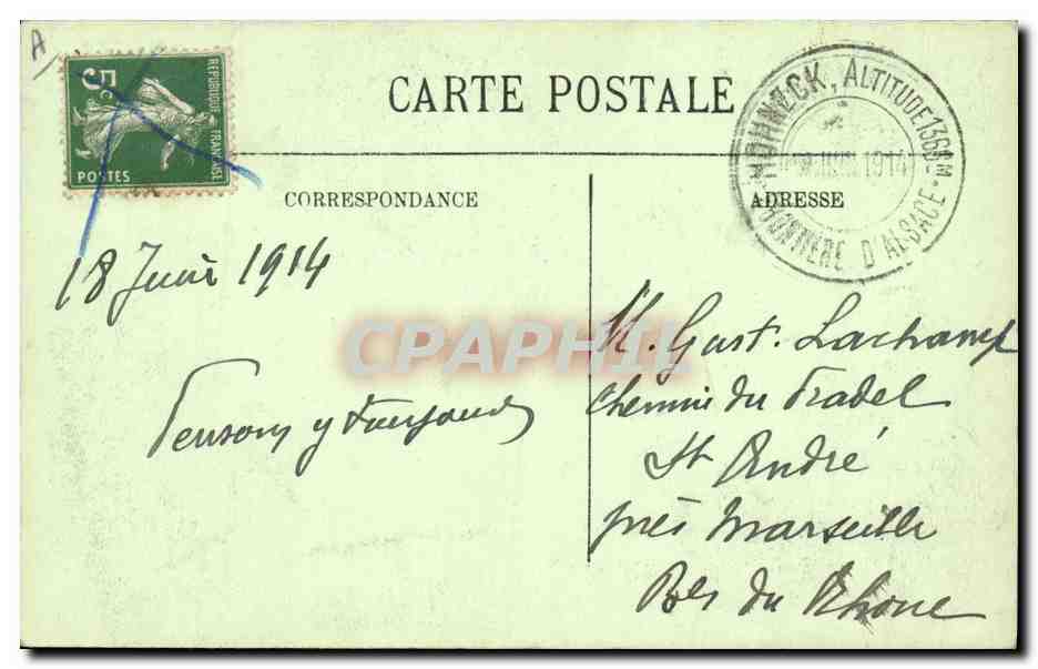 CPA Folklore Alsace Le Hohneck Frontiere Type d'Alsacienne — Verso