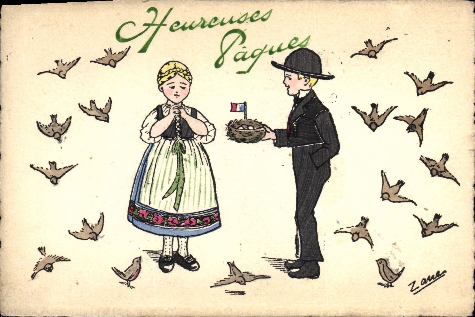 CPA Folklore Alsace Enfants Paques