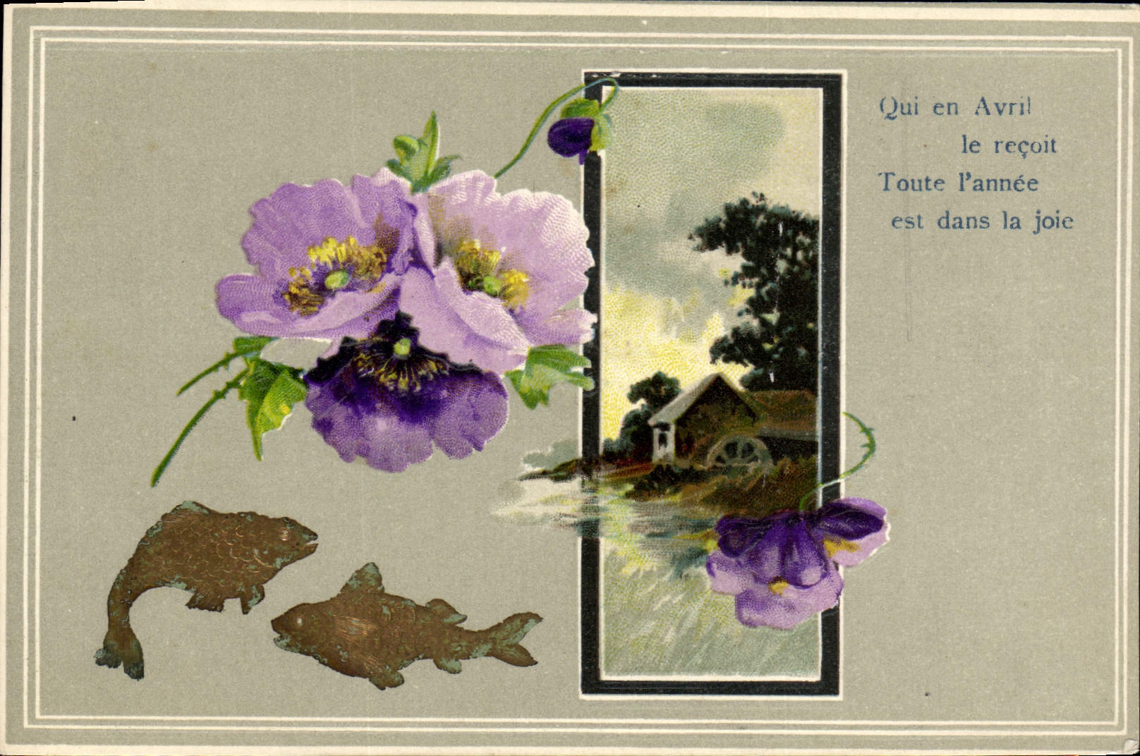 CPA Fantaisie Fleurs Poissons