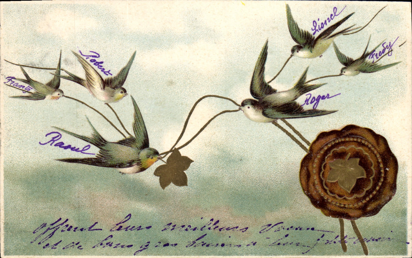 Oiseaux portant des feuilles — Offrande de Noël — Éditeur non identifié