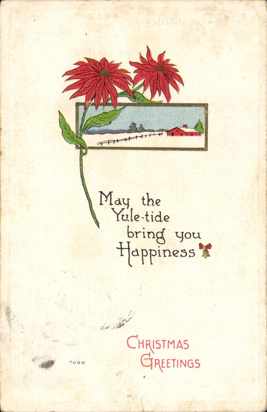 Fleurs rouges — paysage hivernal — carte de vœux de Noël