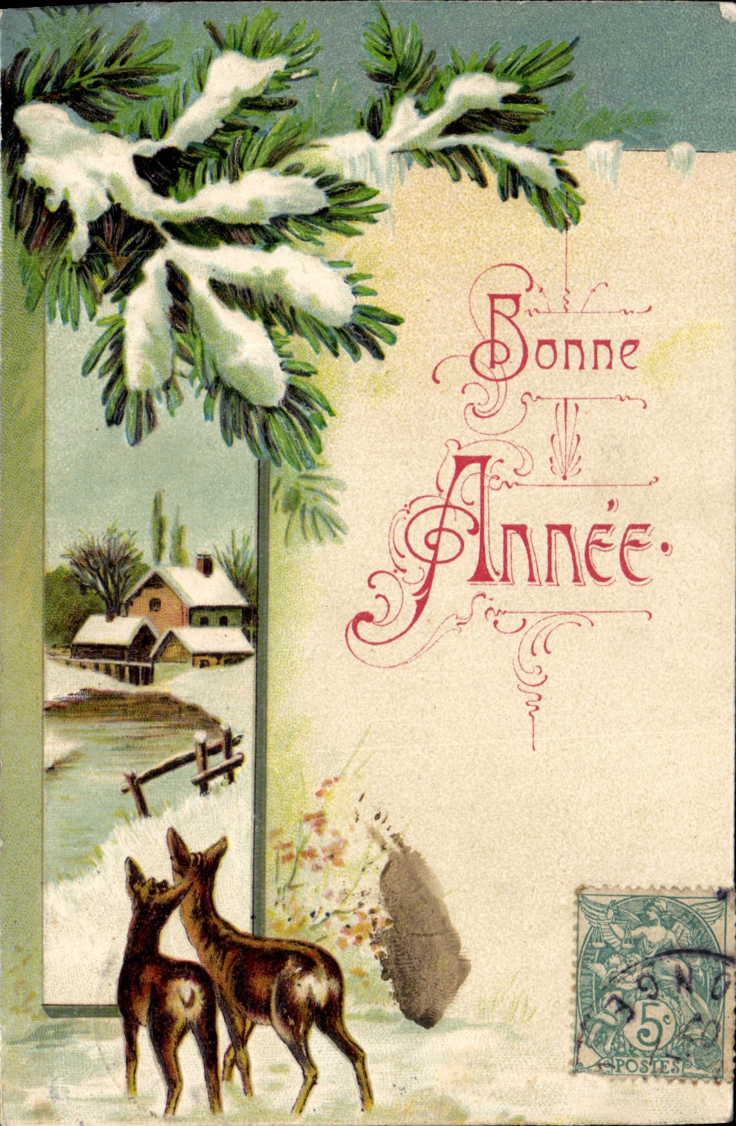 Two deer in a winter landscape — Happy New Year — series 5383, publisher PF