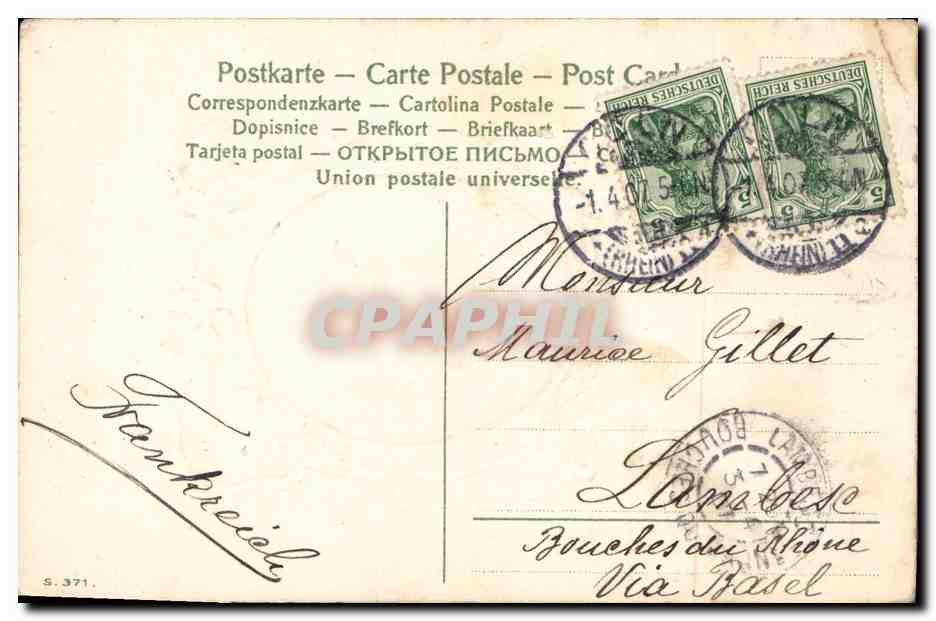 Portrait d'une femme — cadre floral — éditeur S. 371 — Verso