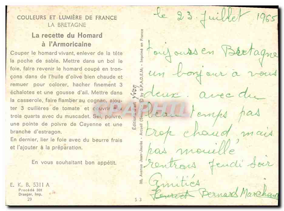 CPM La recette du homard a l'Armoricaine — Rückseite
