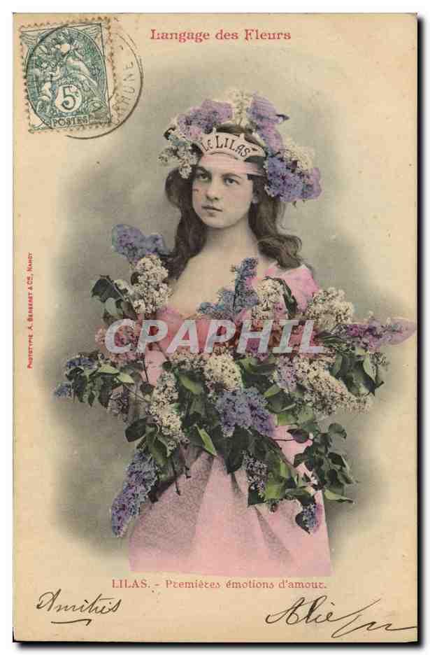Femme avec couronne et bouquet de lilas — Langage des Fleurs — Prototype & Berbert & Cie, Nancy