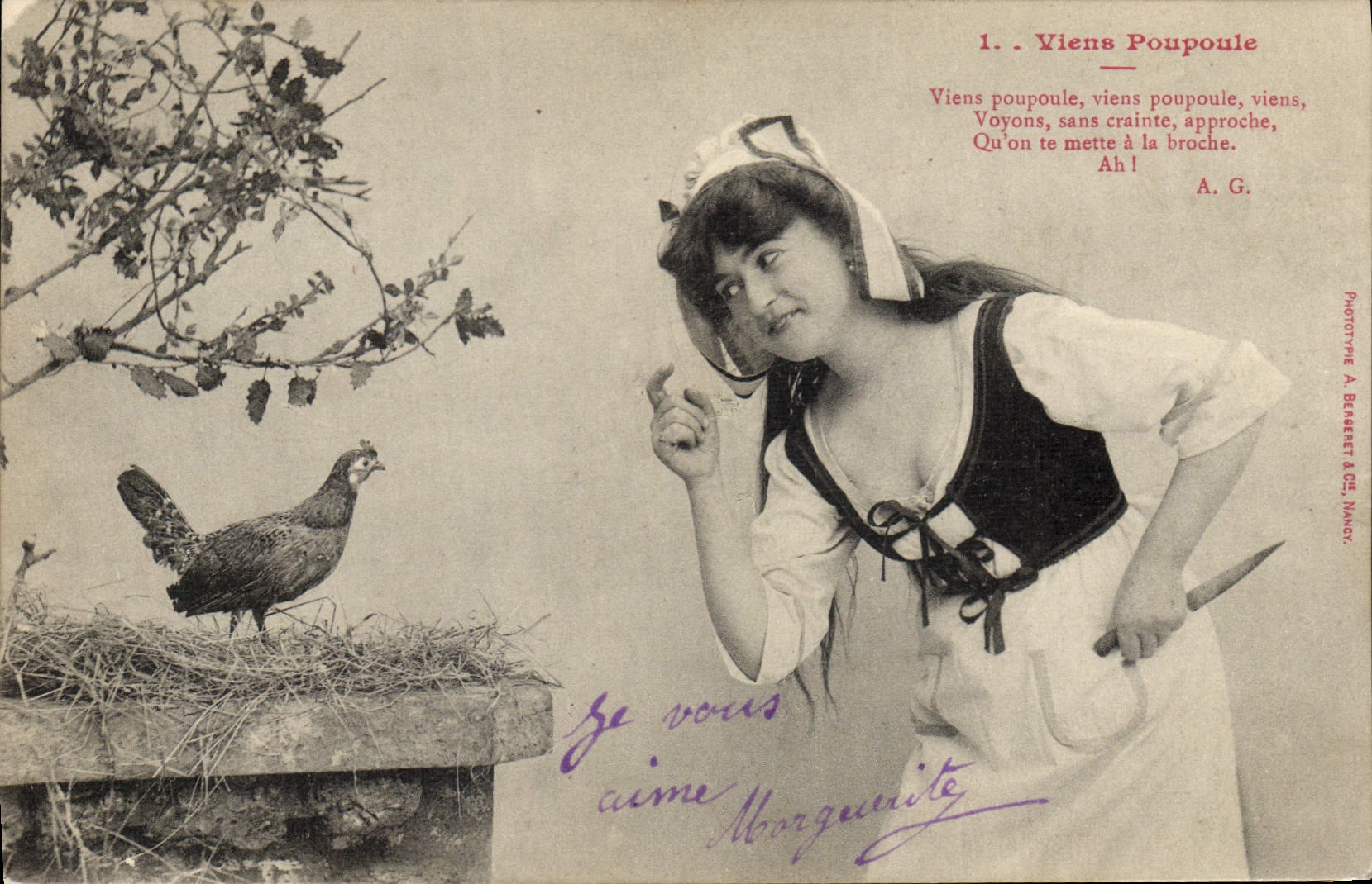 Je vous aime Marguerite — Viens Poupoule — Photographe A. Berenret, Nancy