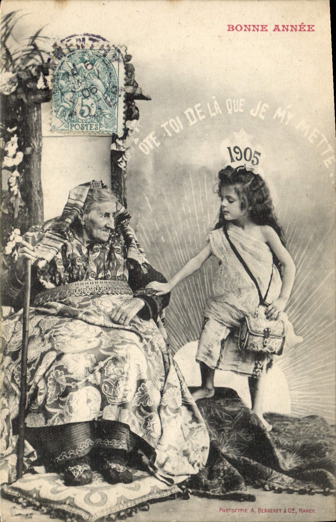 Ancienne dame et enfant — Bonne Année 1905 — Phototypie A. Bergeret & Cie, Nancy