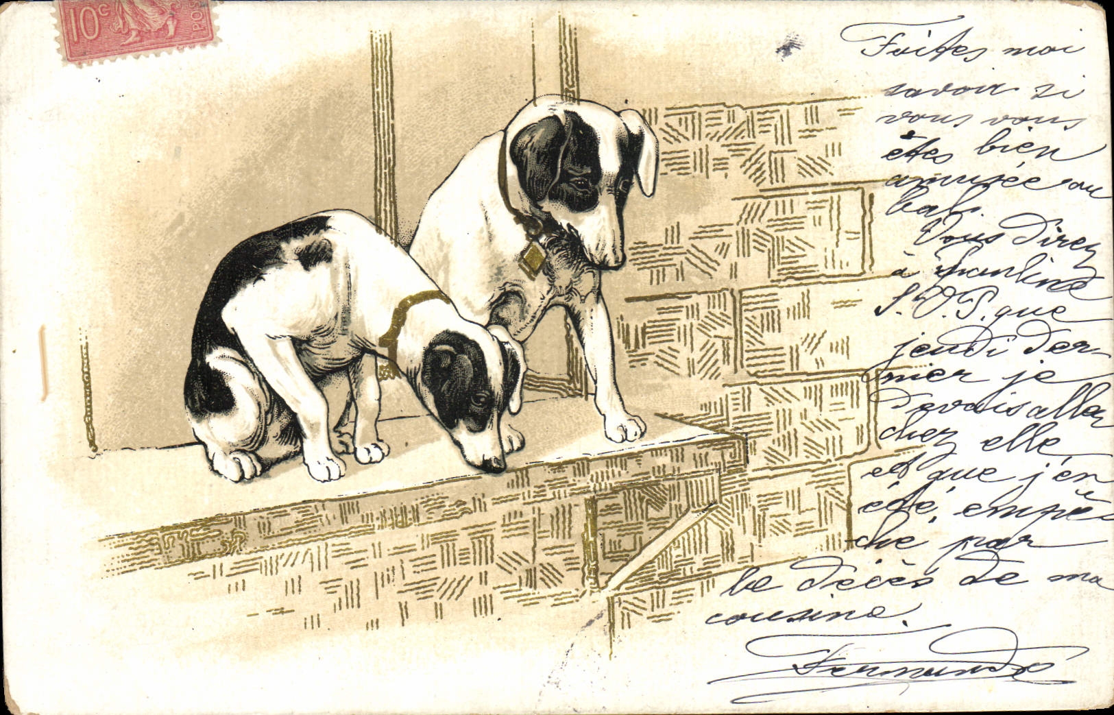 Deux chiens — illustration — K. F. Éditeurs, Paris