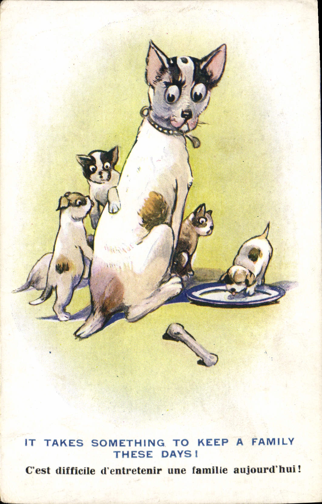Chien et chiots — illustration humoristique — Comique, Série No. 1392