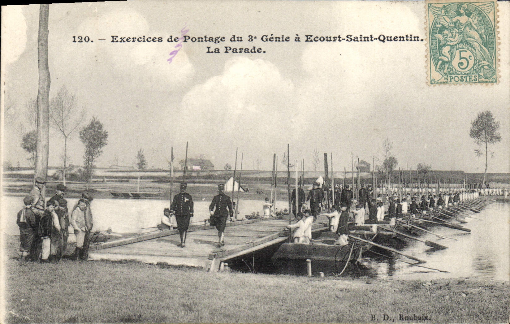 Exercices de Pontage du 3e Génie à Ecourt-Saint-Quentin — La Parade — B. D. Roubaix, n°120