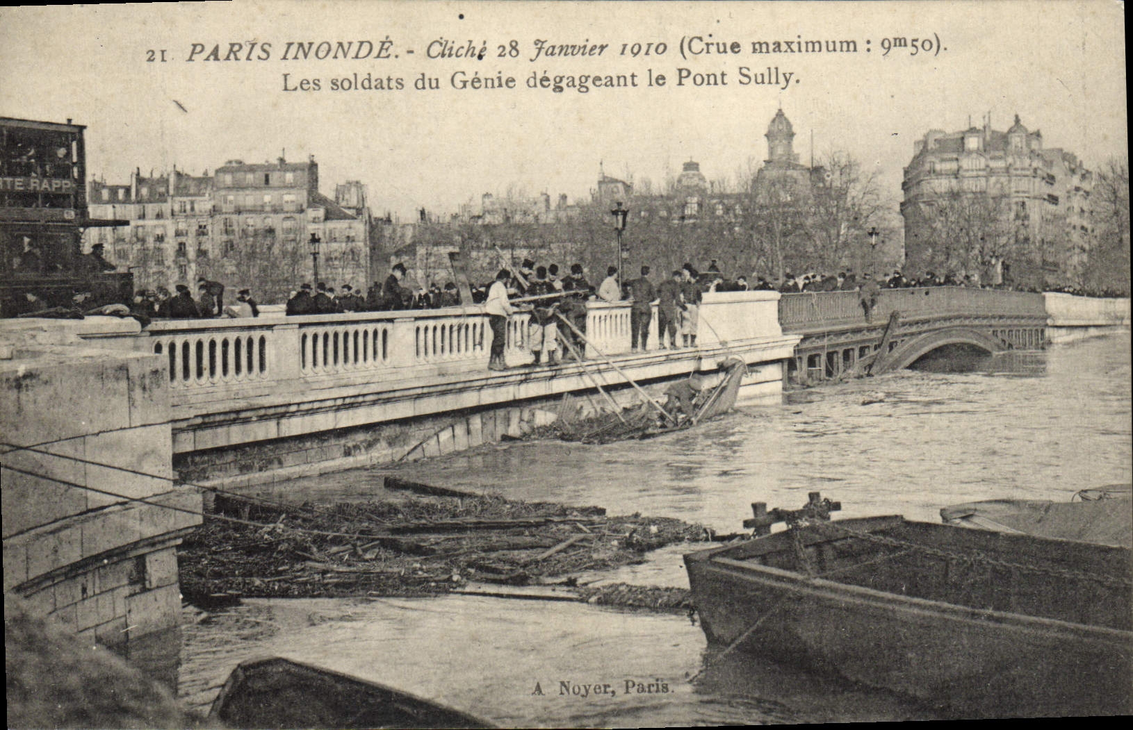 Paris überschwemmt - Hochwasser vom 28. Januar 1910 (Maximalhöhe: 9m50) - Soldaten des Génie befreien den Pont Sully - A. Noyer, Paris
