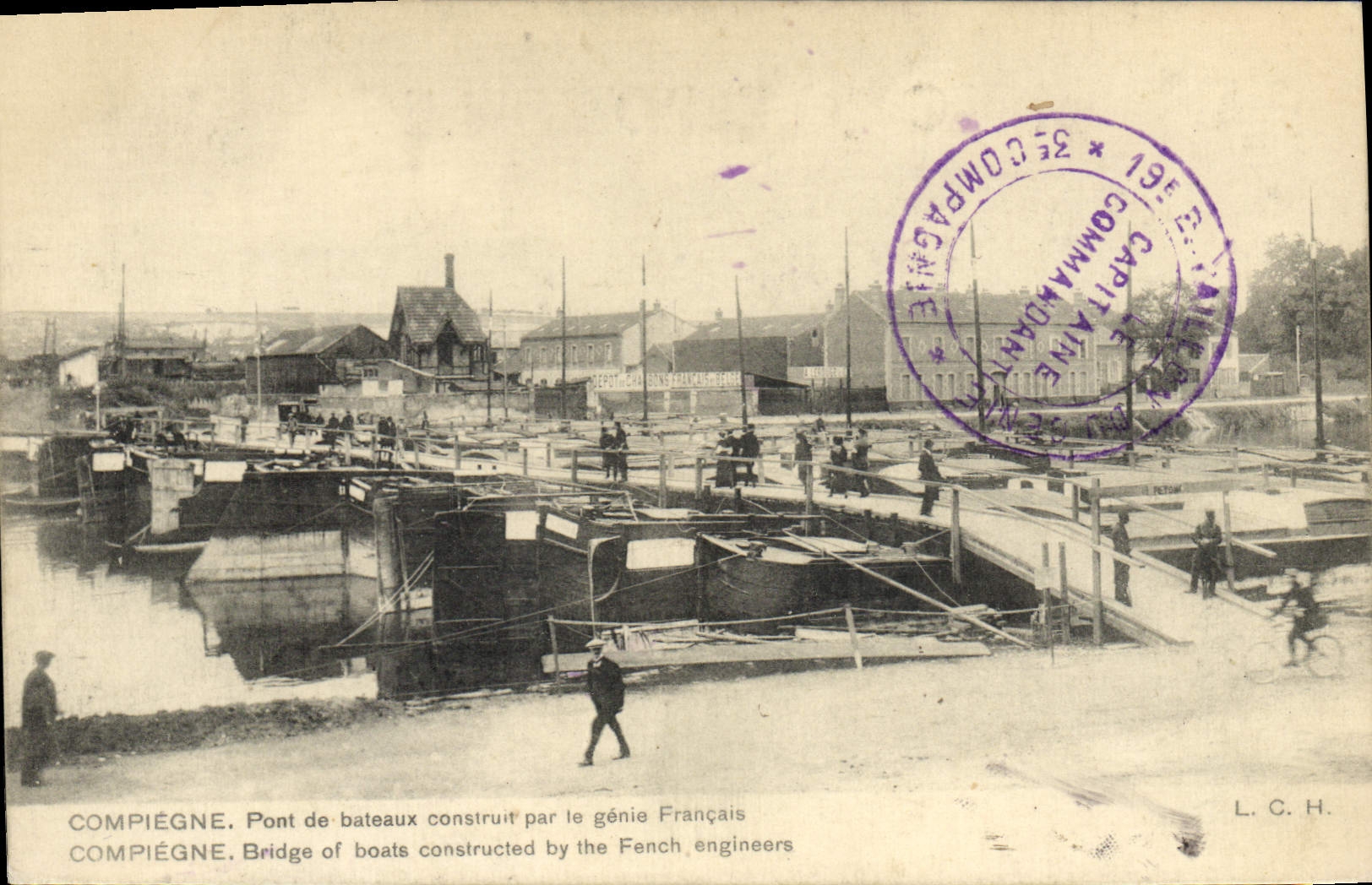 Compiègne — Pont de bateaux construit par le génie Français — L.C.H.