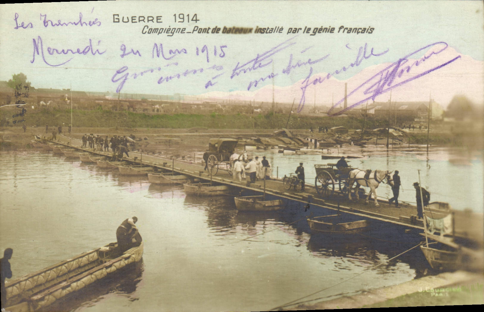 Compiegne — Pont de bateaux installé par le génie français — J. Courcier, Paris