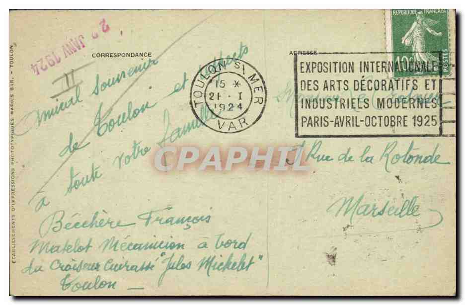 CPA Bateau Jules Michelet Croiseur Cuirasse — Verso